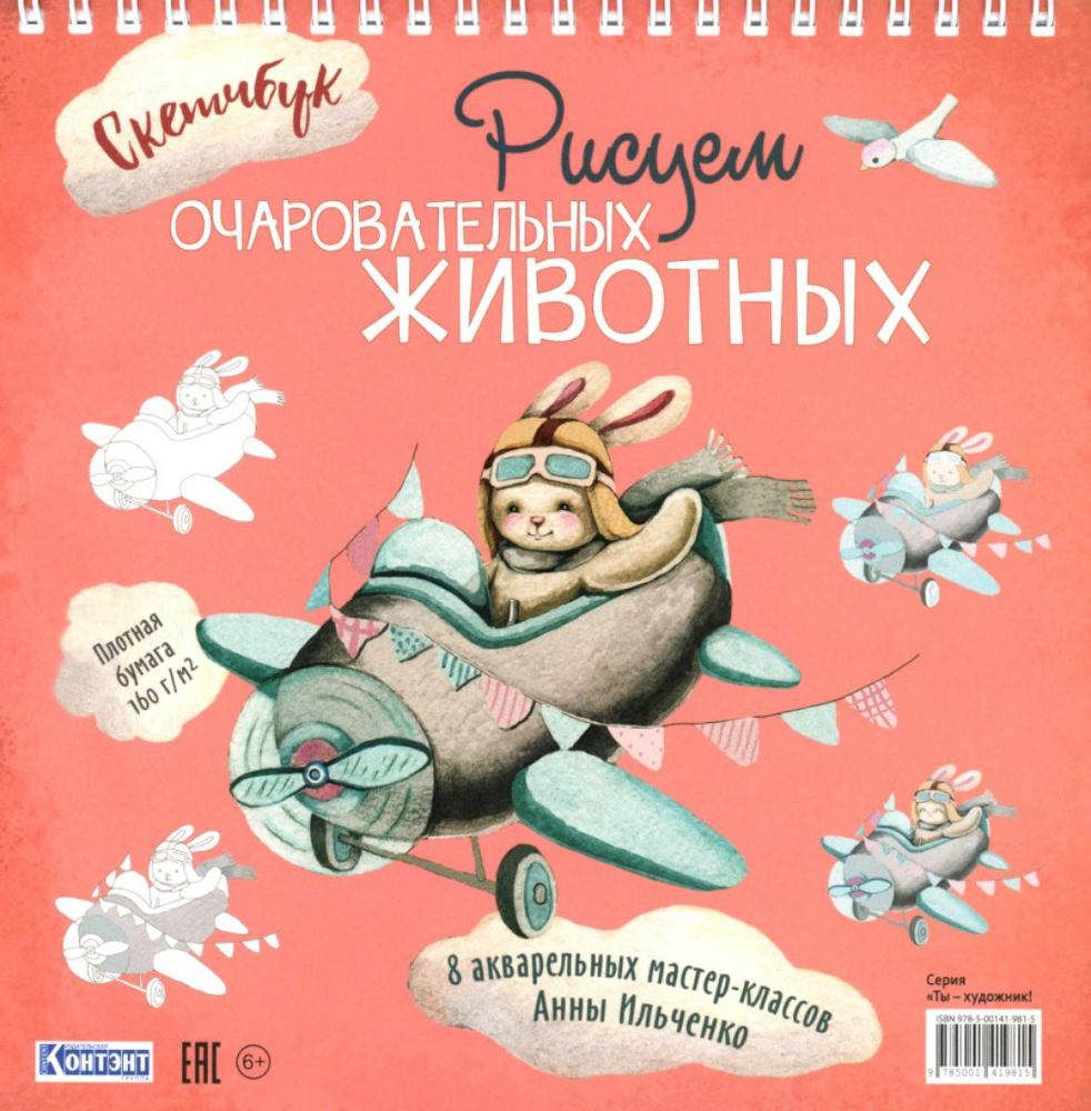 Рисуем очаровательных животных. 8 акварельных мастер-классов: Скетчбук (заяц на самолете)